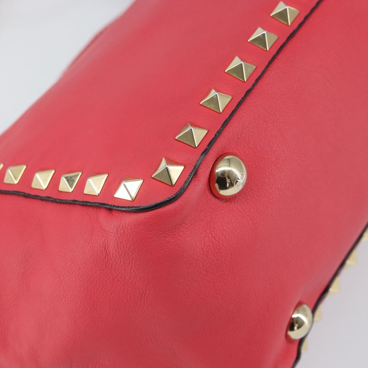VALENTINO Rock Studs Hand Bag Leather 2way Pink Gold Auth BA9561