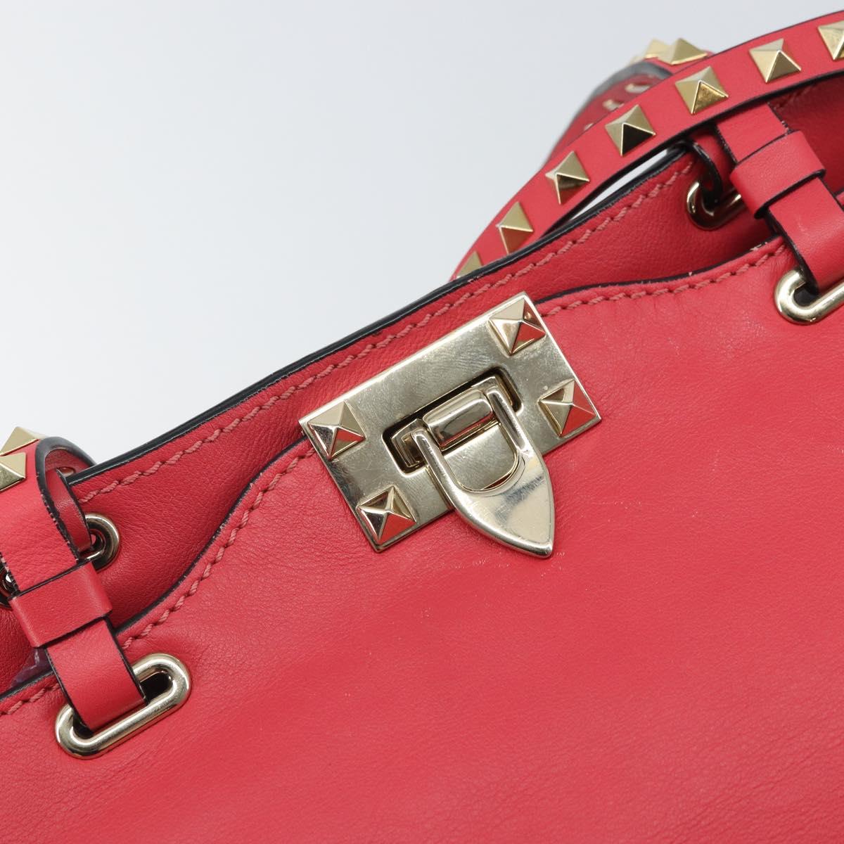 VALENTINO Rock Studs Hand Bag Leather 2way Pink Gold Auth BA9561