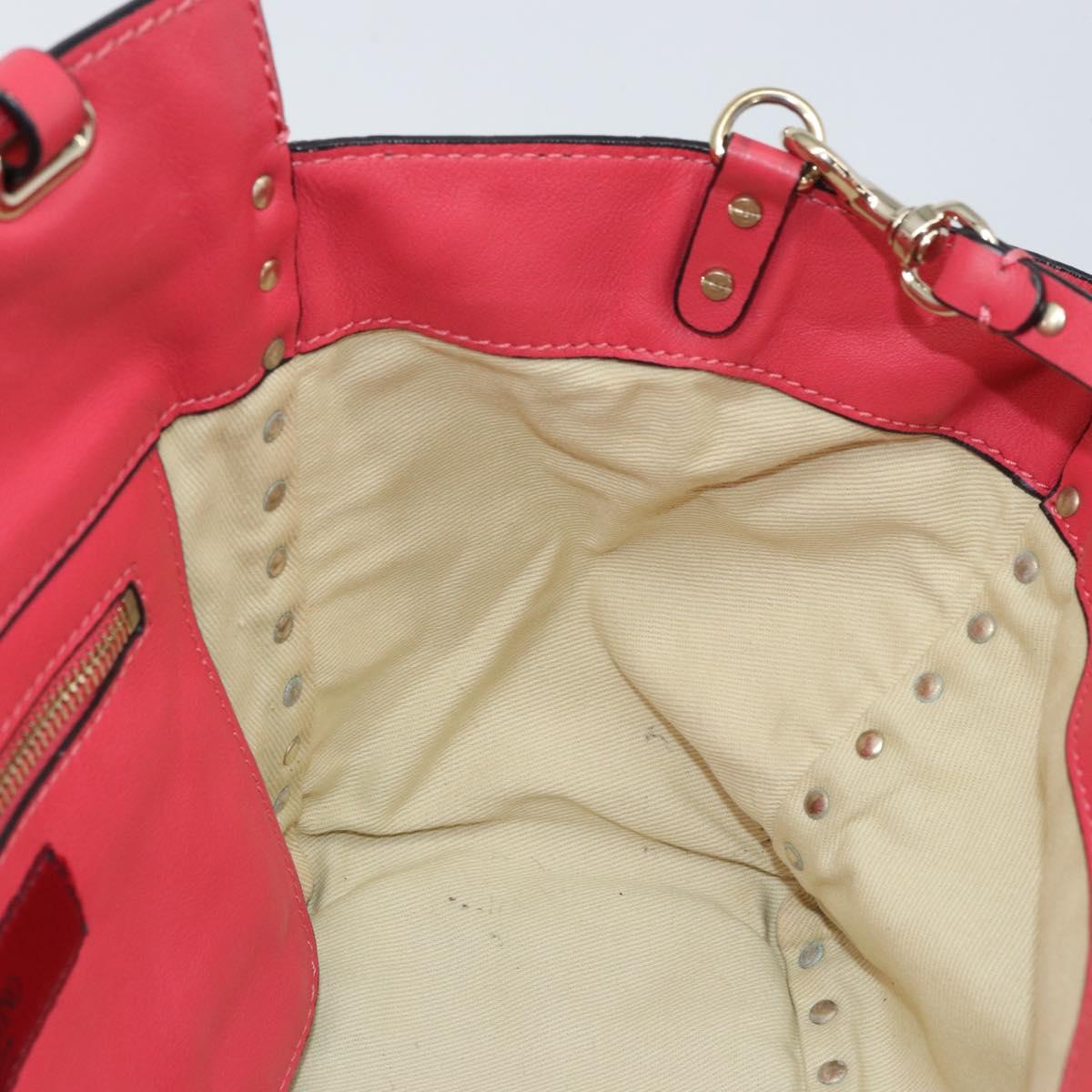 VALENTINO Rock Studs Hand Bag Leather 2way Pink Gold Auth BA9561