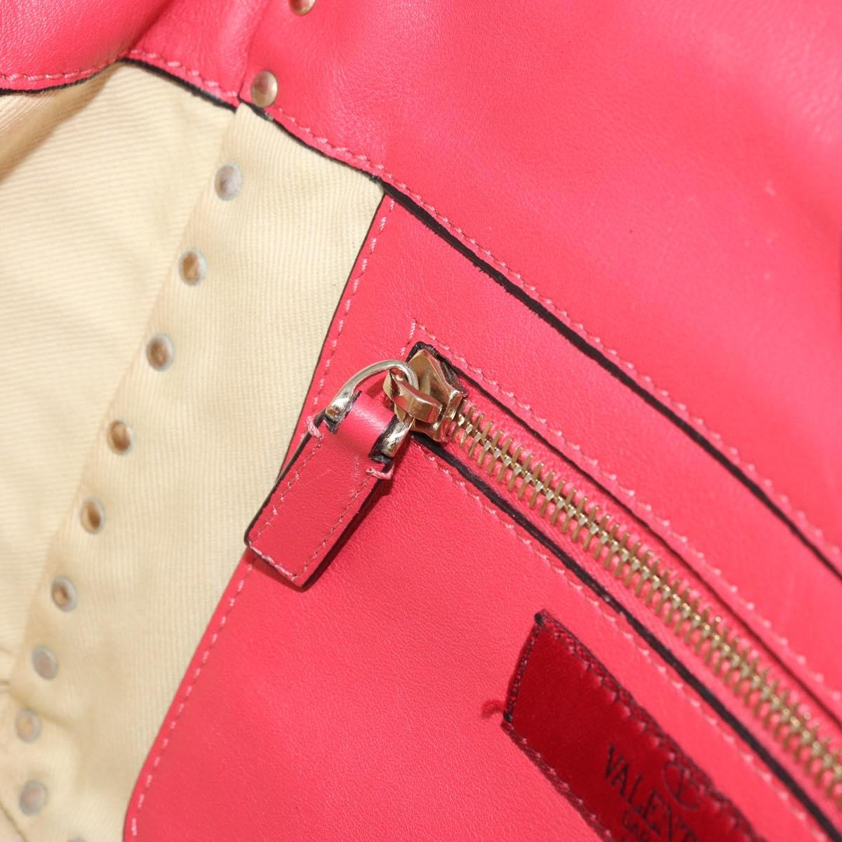 VALENTINO Rock Studs Hand Bag Leather 2way Pink Gold Auth BA9561
