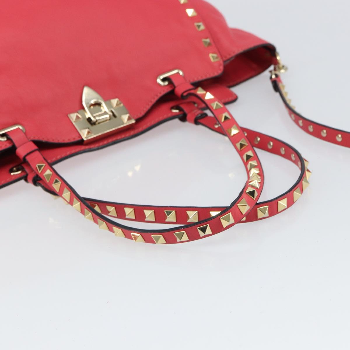 VALENTINO Rock Studs Hand Bag Leather 2way Pink Gold Auth BA9561