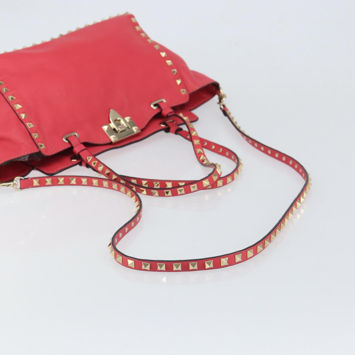 VALENTINO Rock Studs Hand Bag Leather 2way Pink Gold Auth BA9561