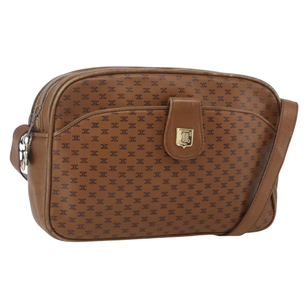 CELINE Macadam Canvas Shoulder Bag PVC Brown Gold Auth BA9563