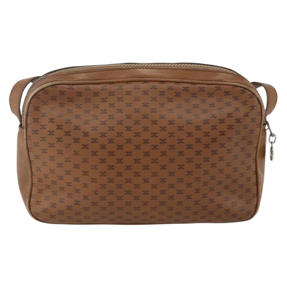 CELINE Macadam Canvas Shoulder Bag PVC Brown Gold Auth BA9563