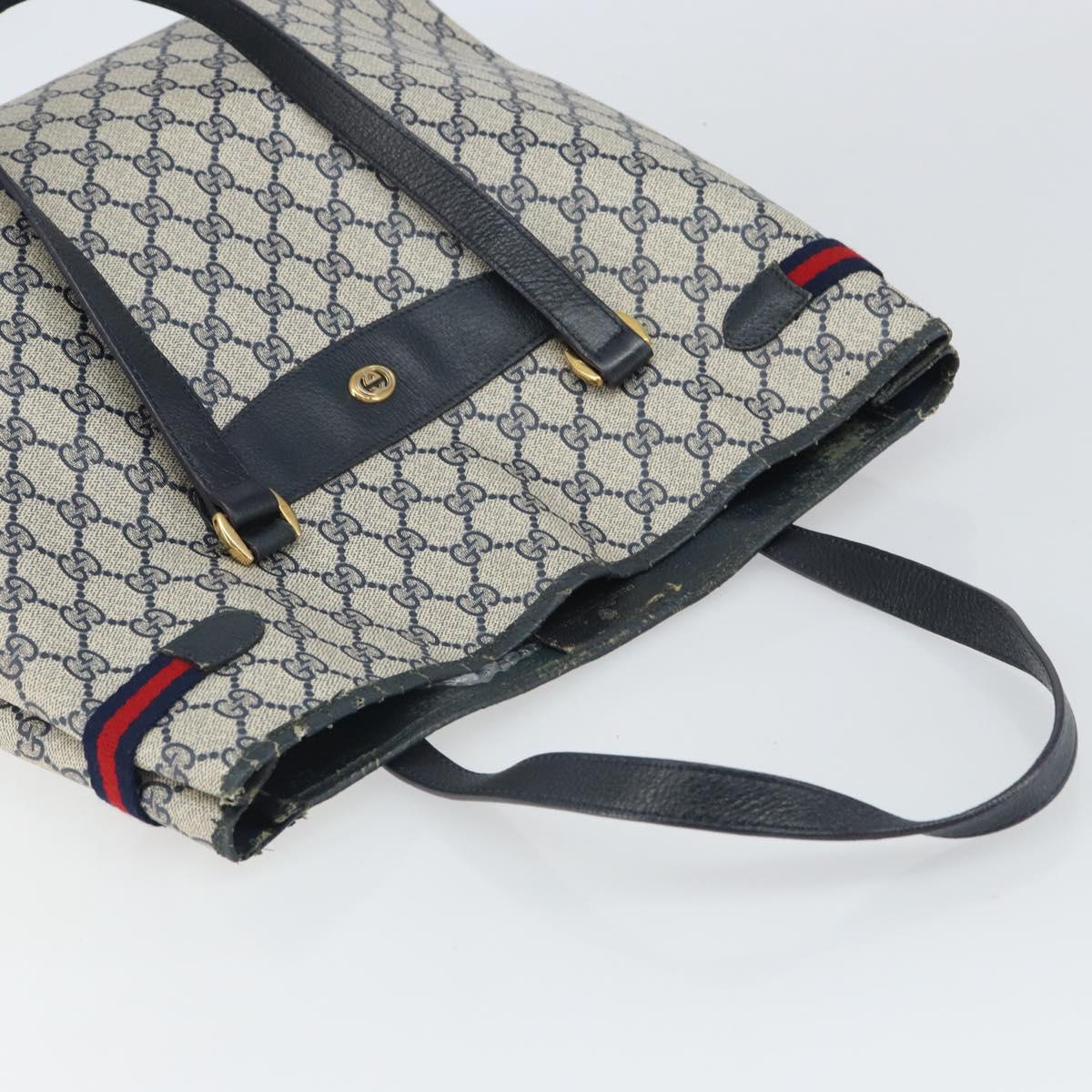 GUCCI GG Supreme Sherry Line Tote Bag PVC Navy Gold 39 02 091 Auth BA9564