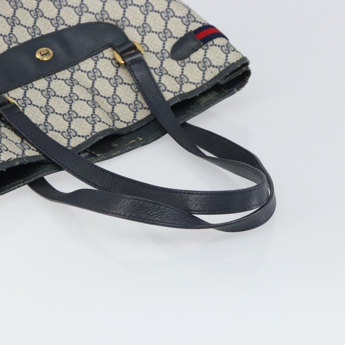 GUCCI GG Supreme Sherry Line Tote Bag PVC Navy Gold 39 02 091 Auth BA9564