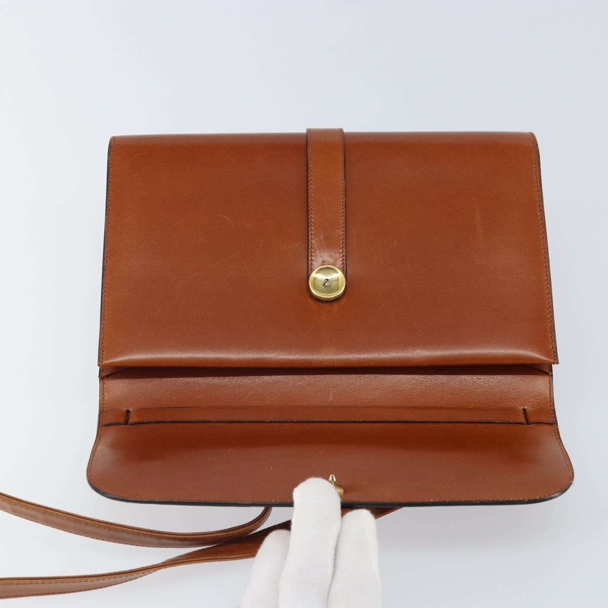 Christian Dior Shoulder Bag Leather Gold Brown Auth BA9565