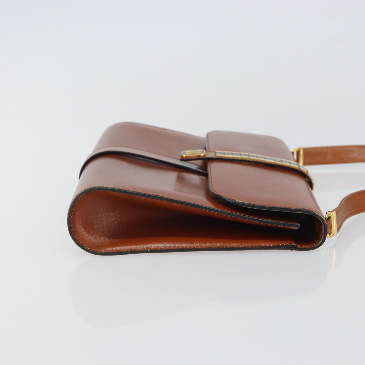 Christian Dior Shoulder Bag Leather Gold Brown Auth BA9565