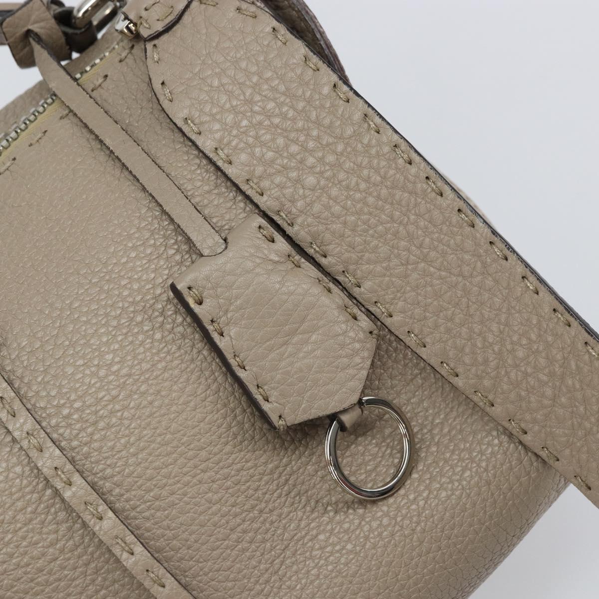 FENDI Celeria Ray Hand Bag Leather 2way Gray Silver Auth BA9567