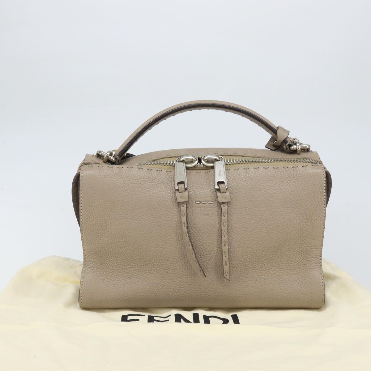 FENDI Celeria Ray Hand Bag Leather 2way Gray Silver Auth BA9567