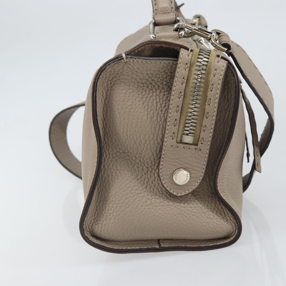 FENDI Celeria Ray Hand Bag Leather 2way Gray Silver Auth BA9567