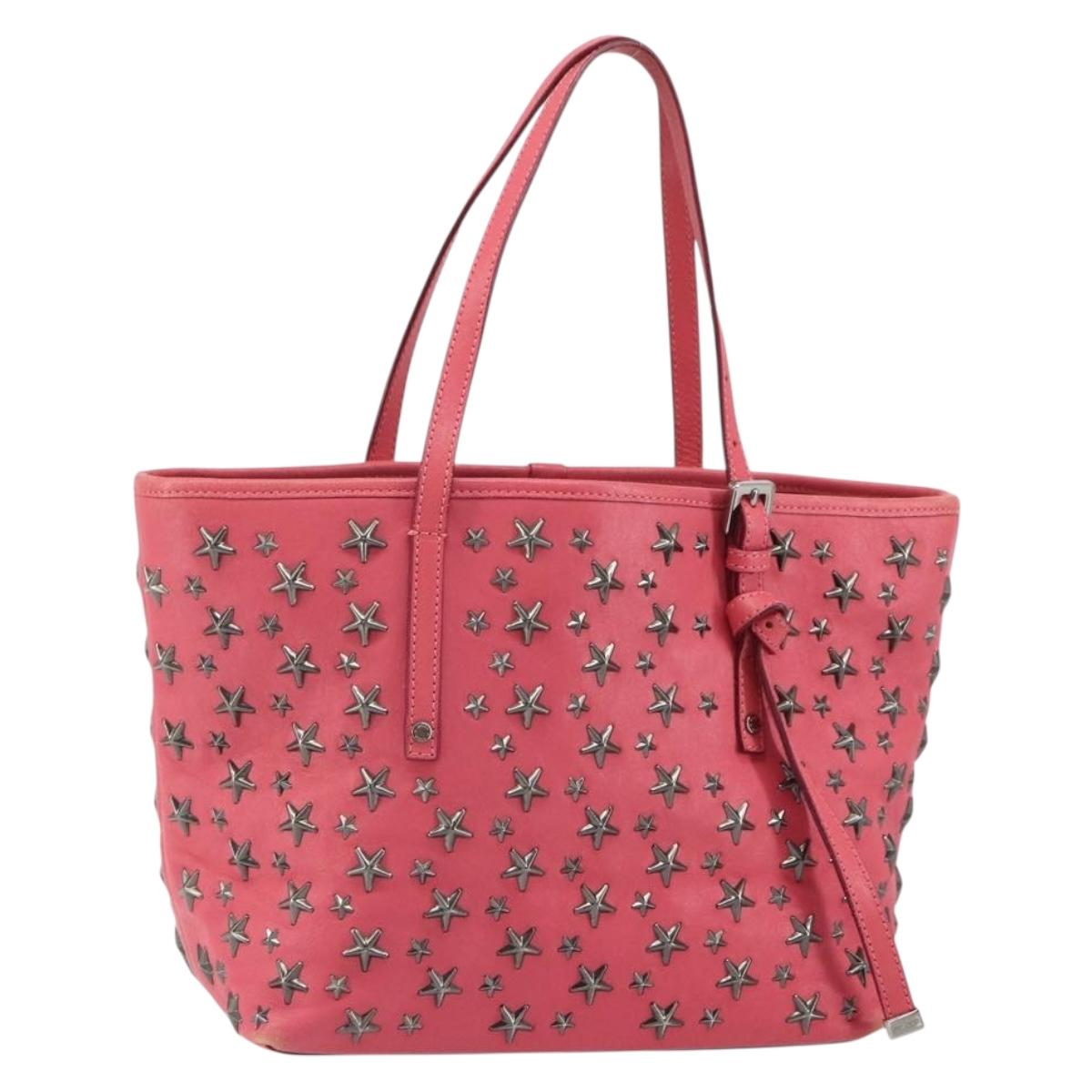 Jimmy Choo Sasha S Tote Bag Leather Pink Silver Auth BA9570
