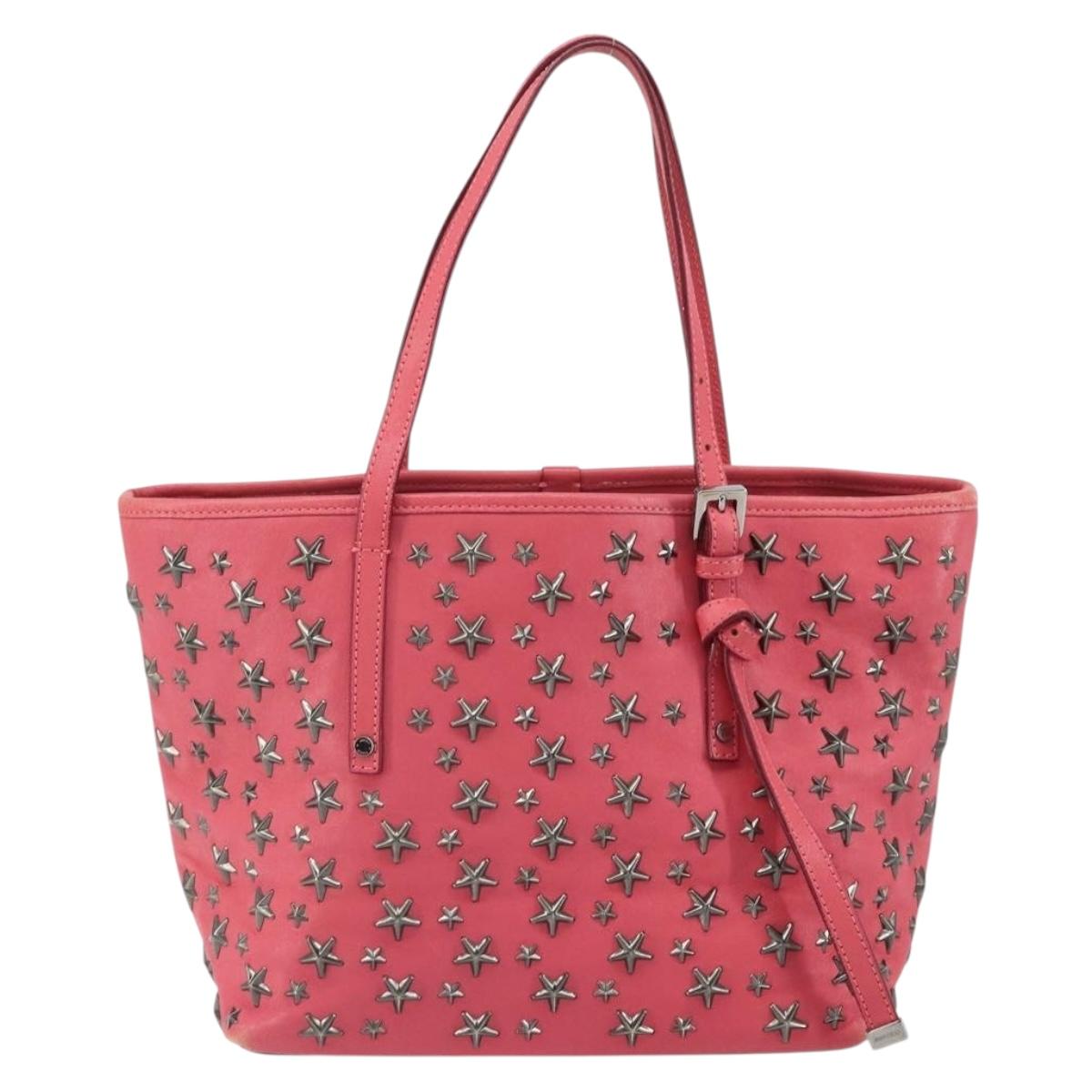 Jimmy Choo Sasha S Tote Bag Leather Pink Silver Auth BA9570