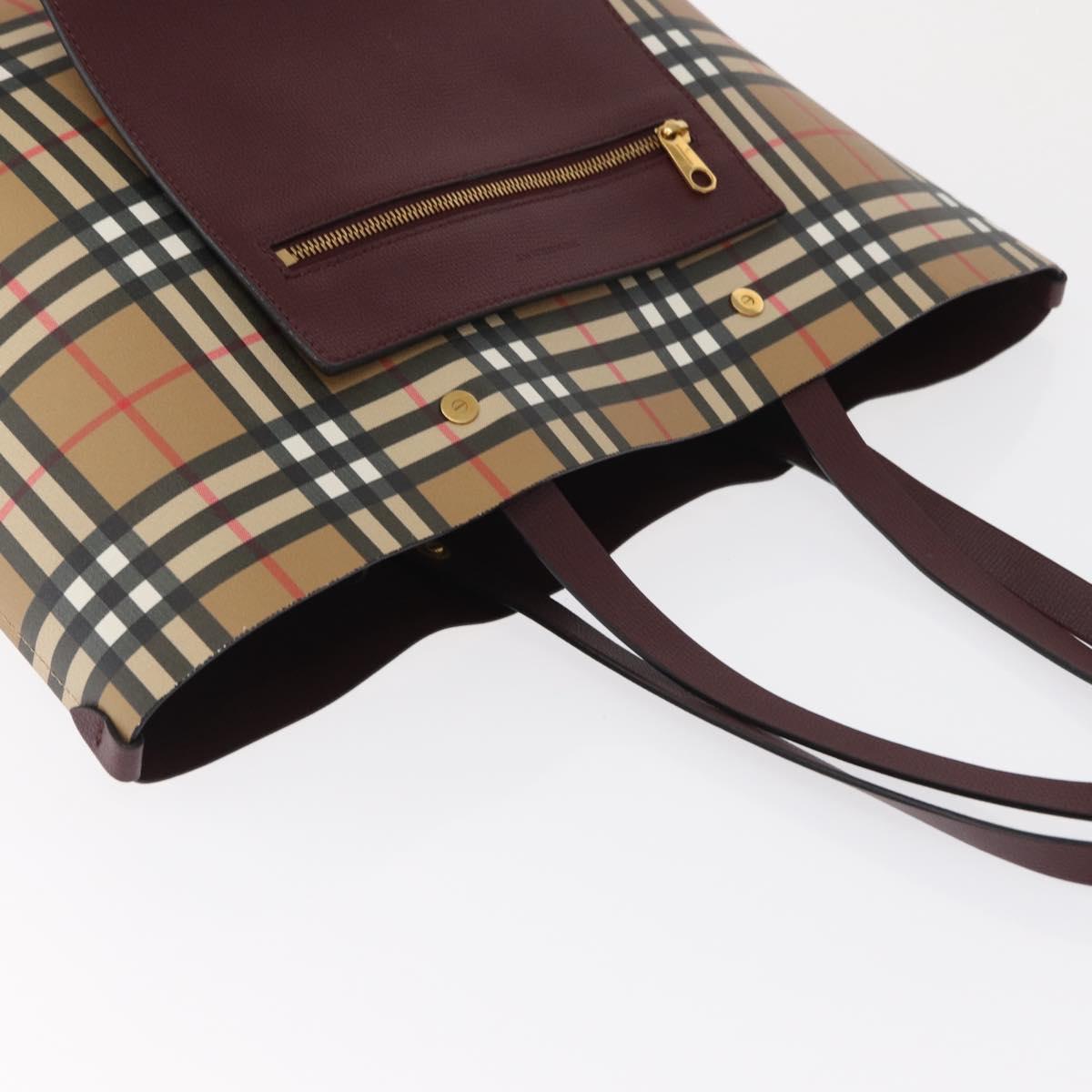 BURBERRY Nova Check Tote Bag PVC Beige Gold Auth BA9573