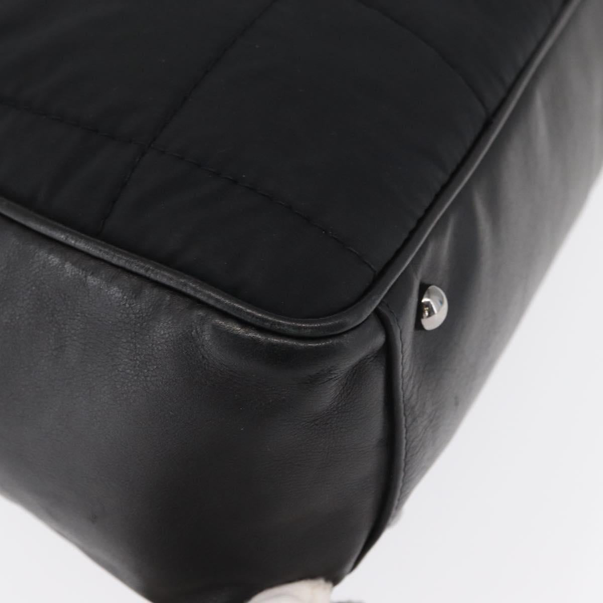 CHANEL Choco Bar Hand Bag Nylon Black Silver CC Auth BA9577