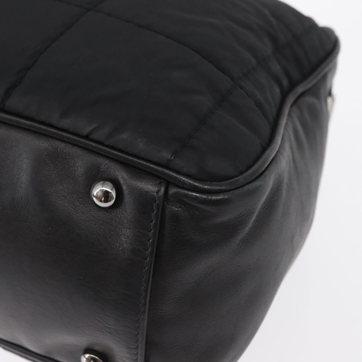 CHANEL Choco Bar Hand Bag Nylon Black Silver CC Auth BA9577