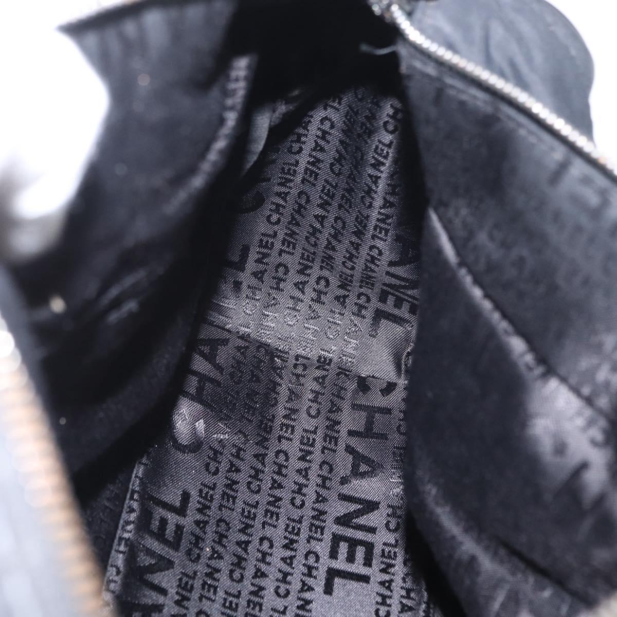 CHANEL Choco Bar Hand Bag Nylon Black Silver CC Auth BA9577