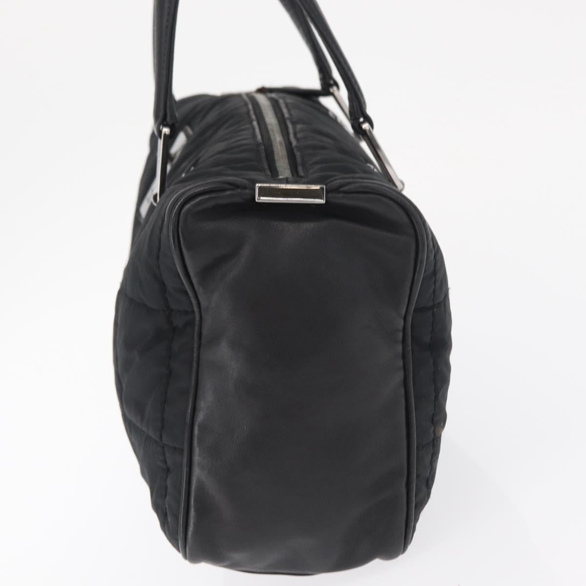 CHANEL Choco Bar Hand Bag Nylon Black Silver CC Auth BA9577