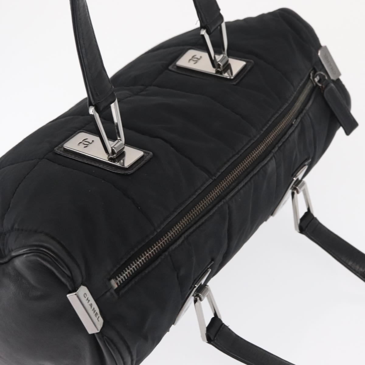 CHANEL Choco Bar Hand Bag Nylon Black Silver CC Auth BA9577