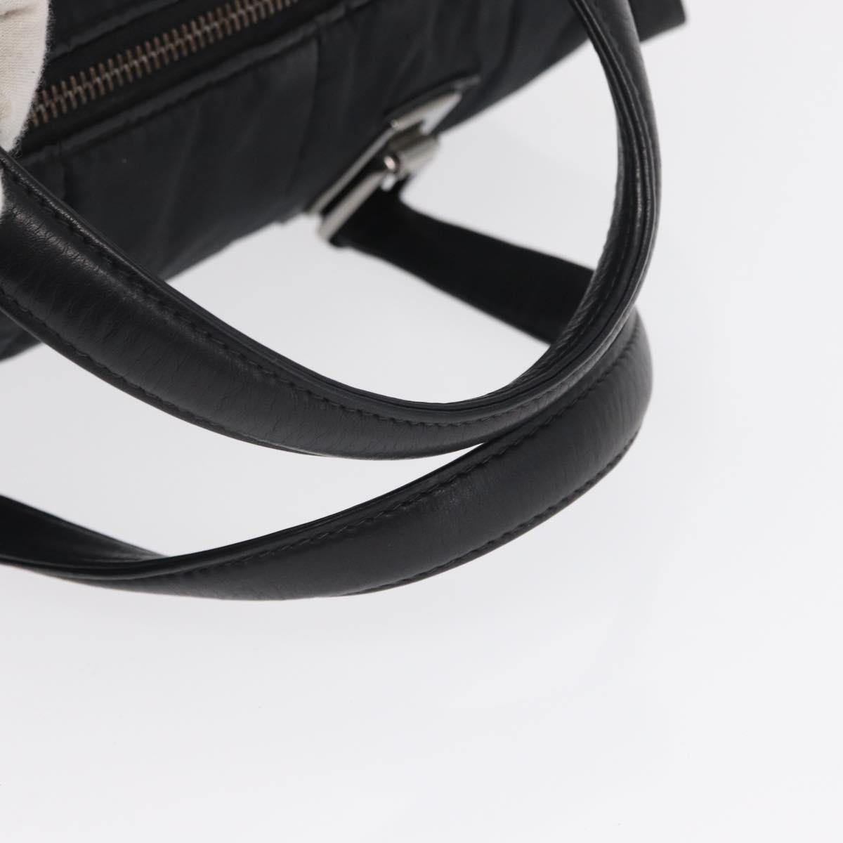 CHANEL Choco Bar Hand Bag Nylon Black Silver CC Auth BA9577