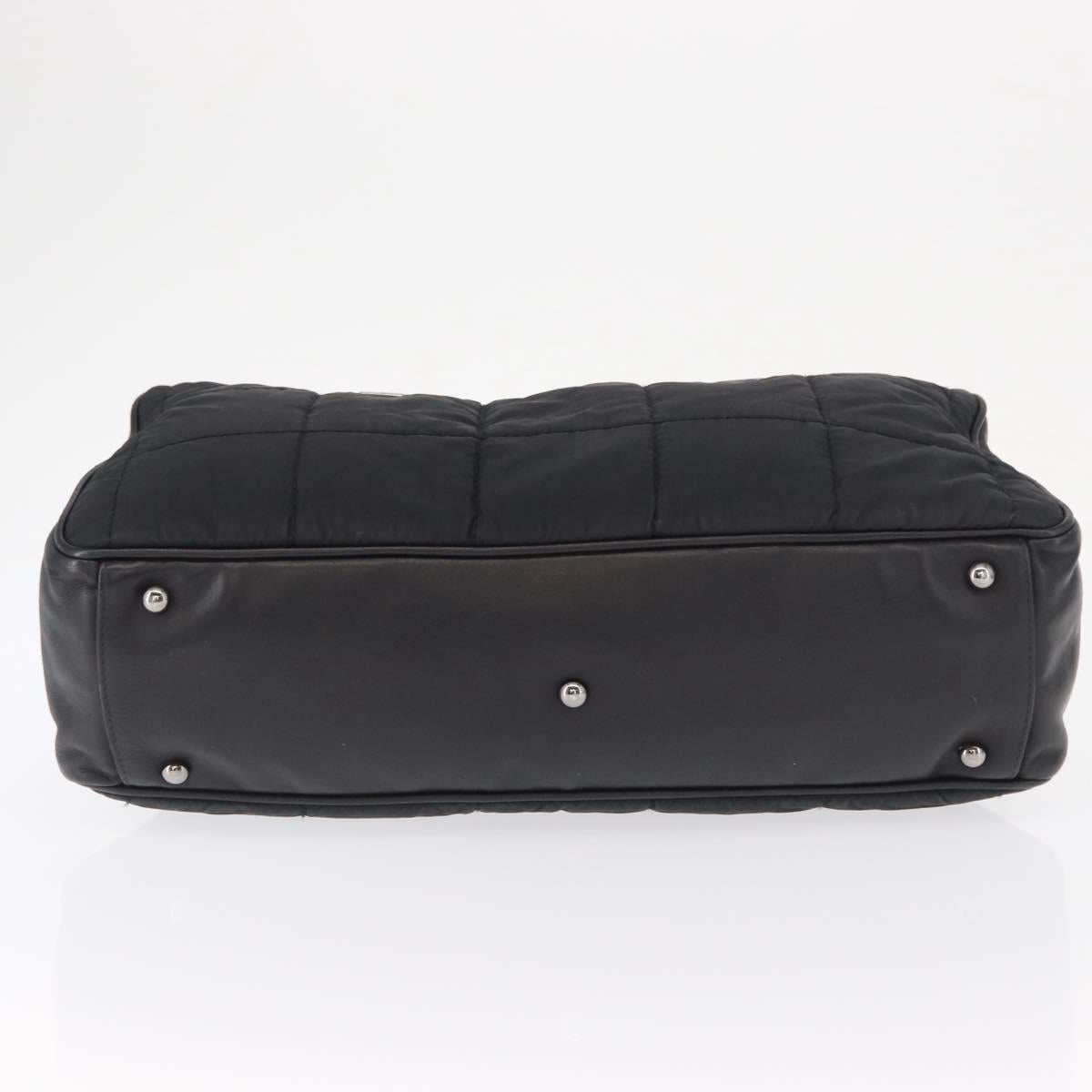 CHANEL Choco Bar Hand Bag Nylon Black Silver CC Auth BA9577