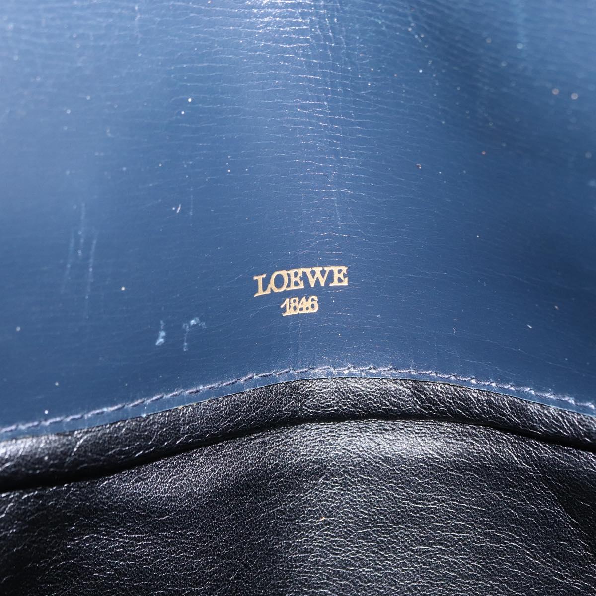 LOEWE Shoulder Bag Leather Navy Gold Auth BA9578