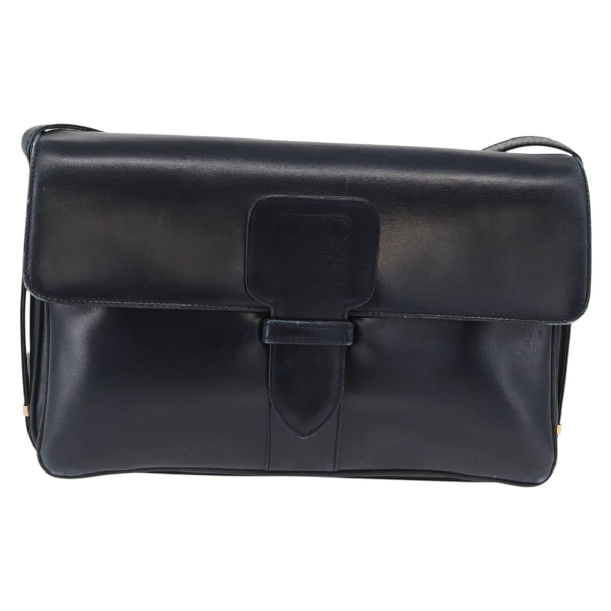 LOEWE Shoulder Bag Leather Navy Gold Auth BA9578