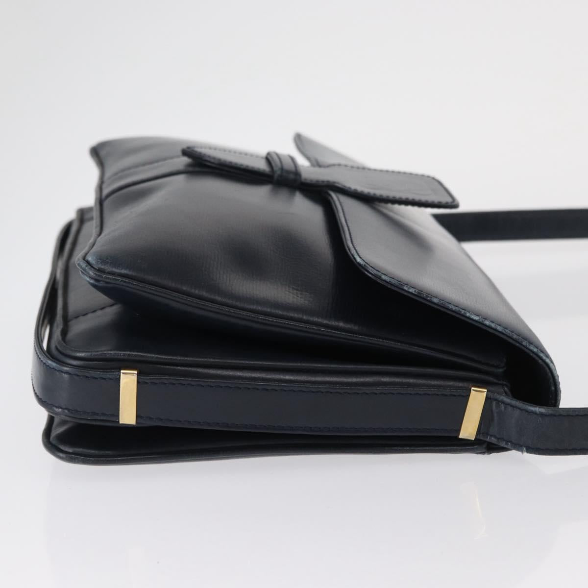 LOEWE Shoulder Bag Leather Navy Gold Auth BA9578