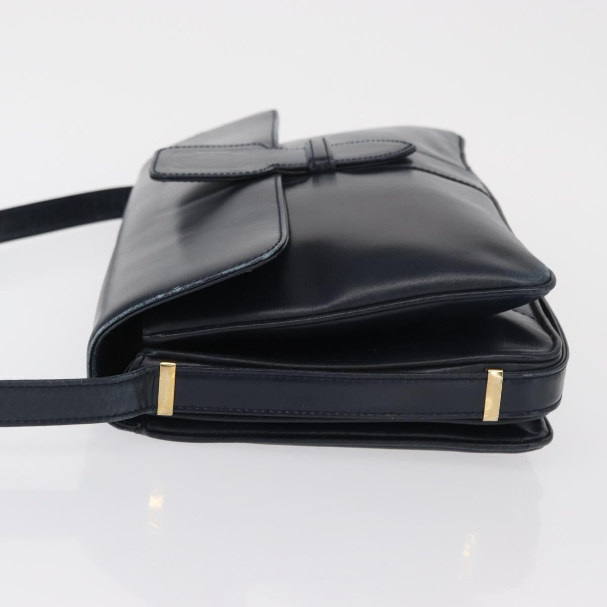 LOEWE Shoulder Bag Leather Navy Gold Auth BA9578