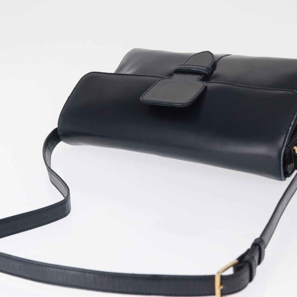 LOEWE Shoulder Bag Leather Navy Gold Auth BA9578