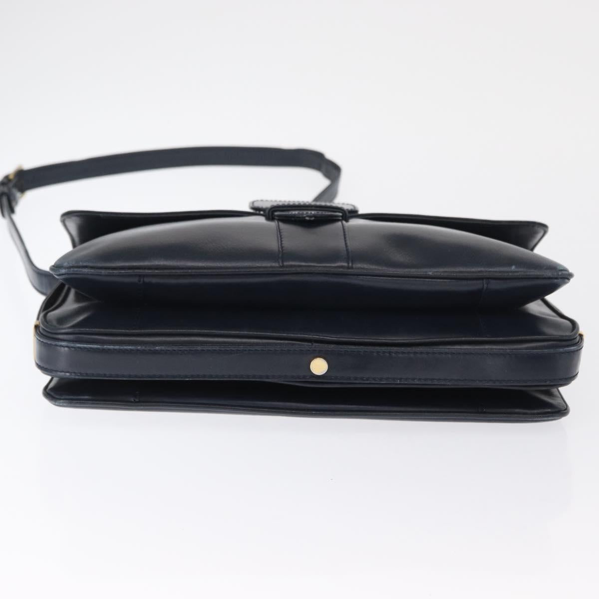 LOEWE Shoulder Bag Leather Navy Gold Auth BA9578