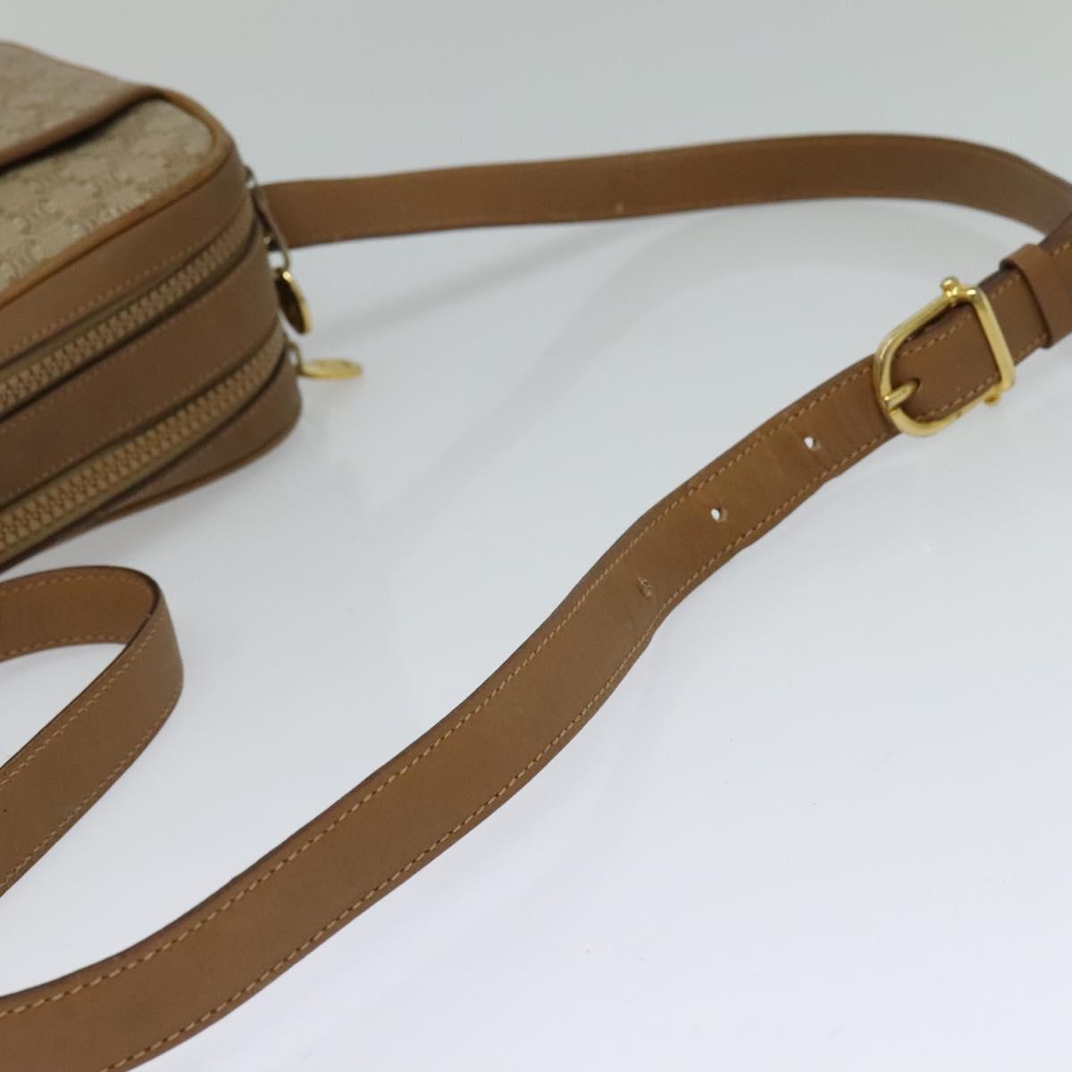 CELINE Macadam Canvas Shoulder Bag Beige Auth BA958