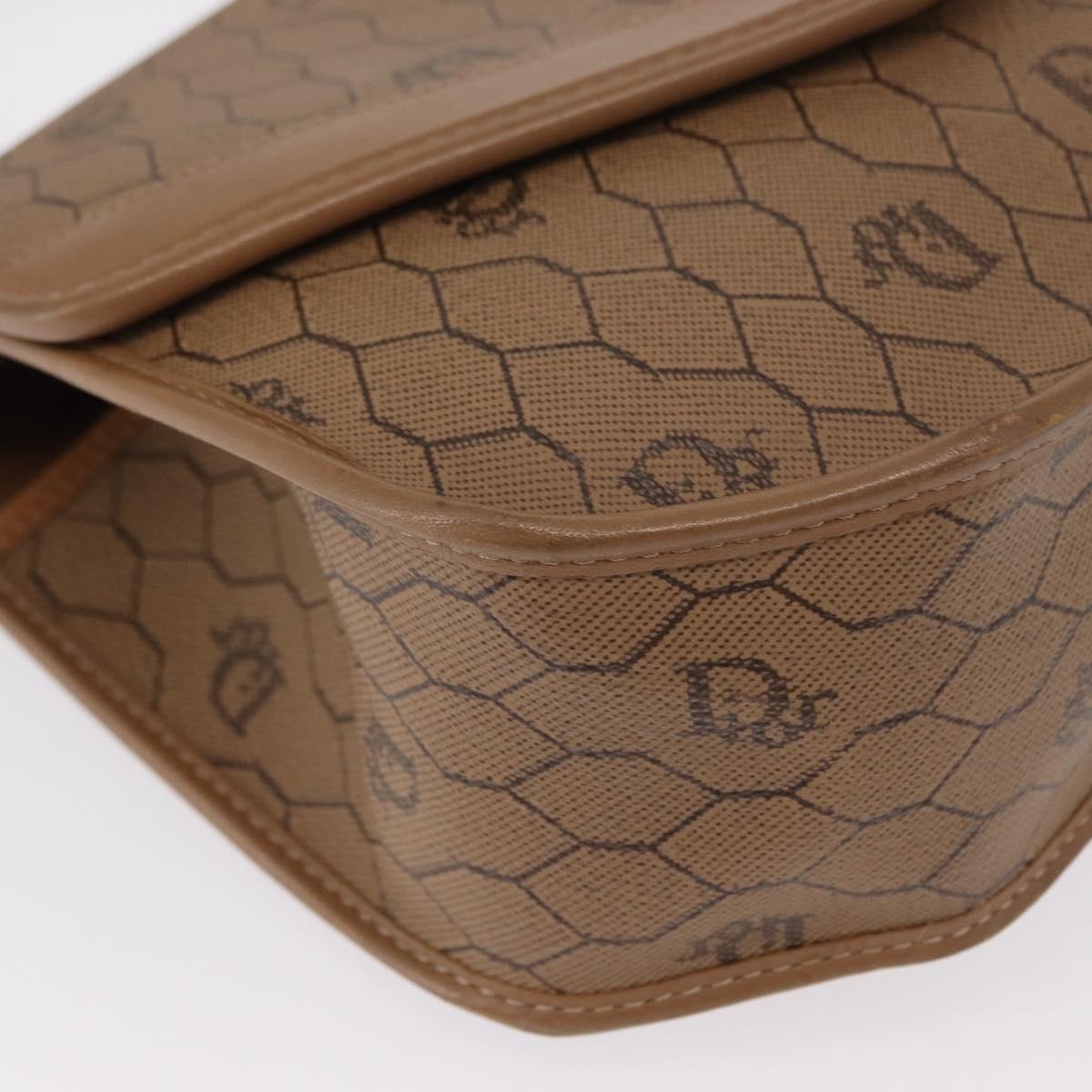 Christian Dior Honeycomb Canvas Hand Bag PVC Leather 2way Beige Gold Auth BA9582