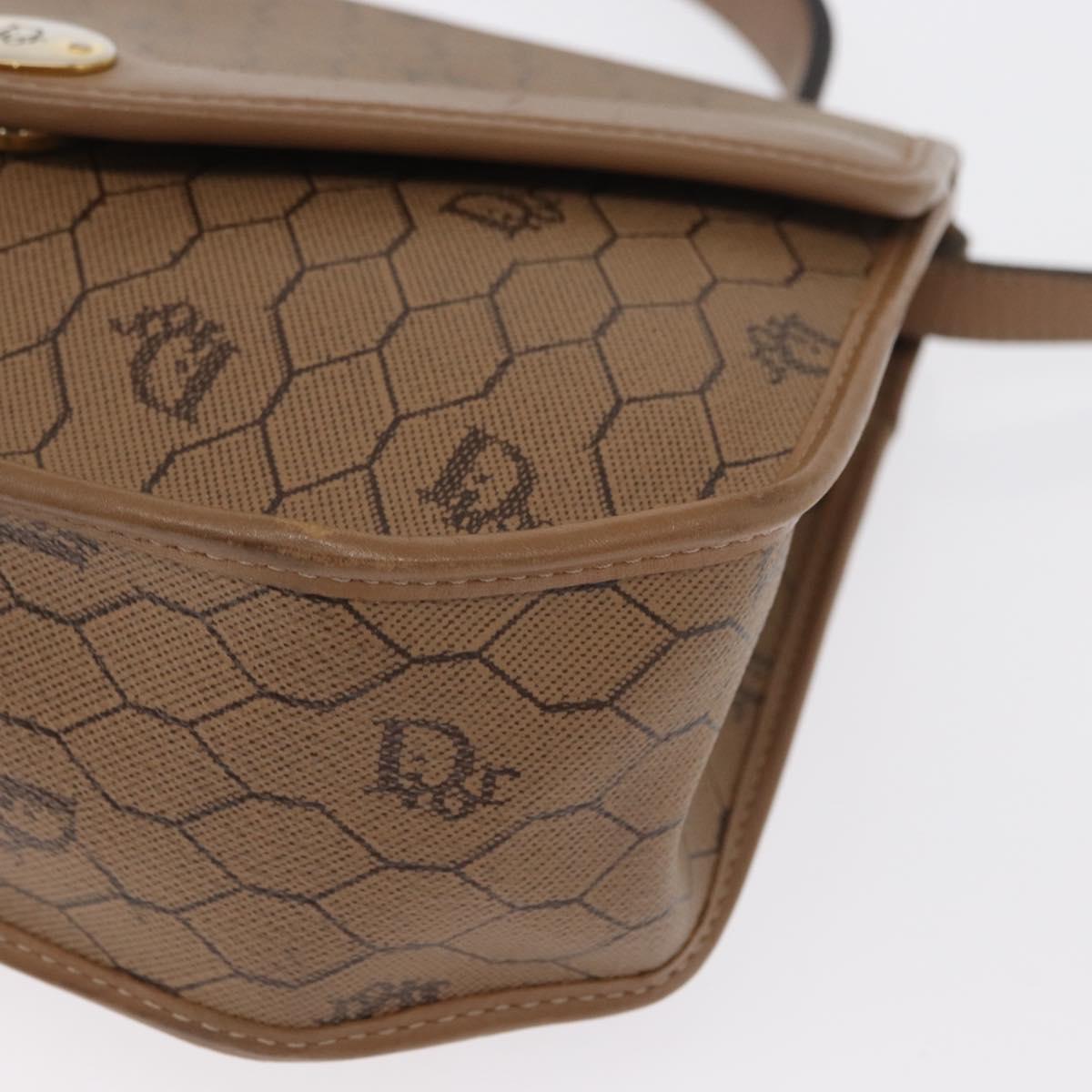 Christian Dior Honeycomb Canvas Hand Bag PVC Leather 2way Beige Gold Auth BA9582