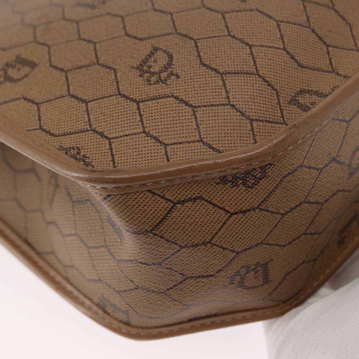 Christian Dior Honeycomb Canvas Hand Bag PVC Leather 2way Beige Gold Auth BA9582
