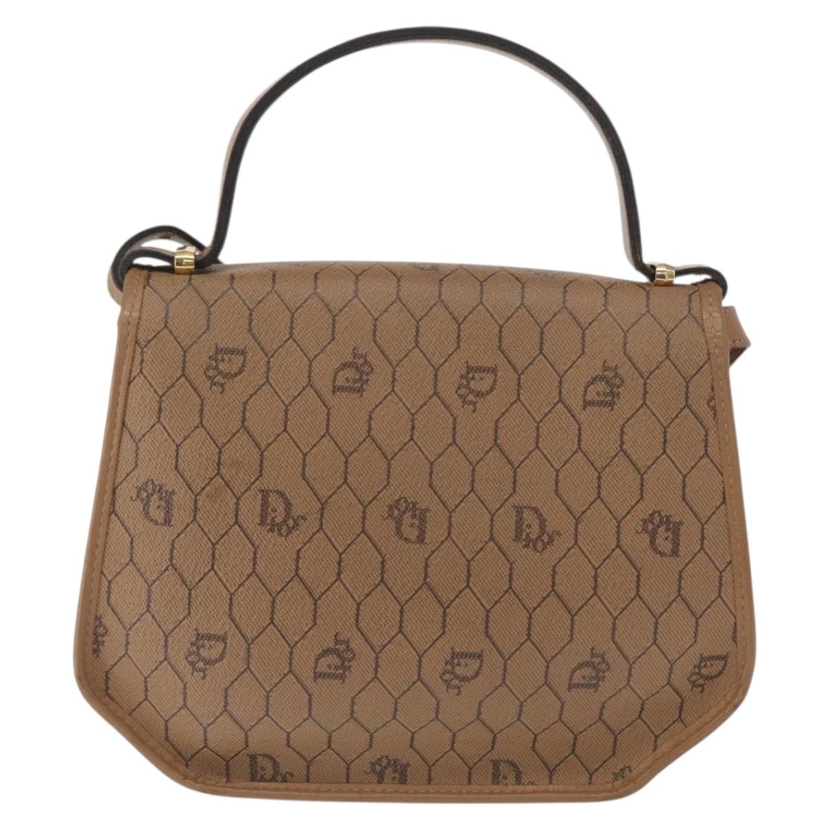 Christian Dior Honeycomb Canvas Hand Bag PVC Leather 2way Beige Gold Auth BA9582