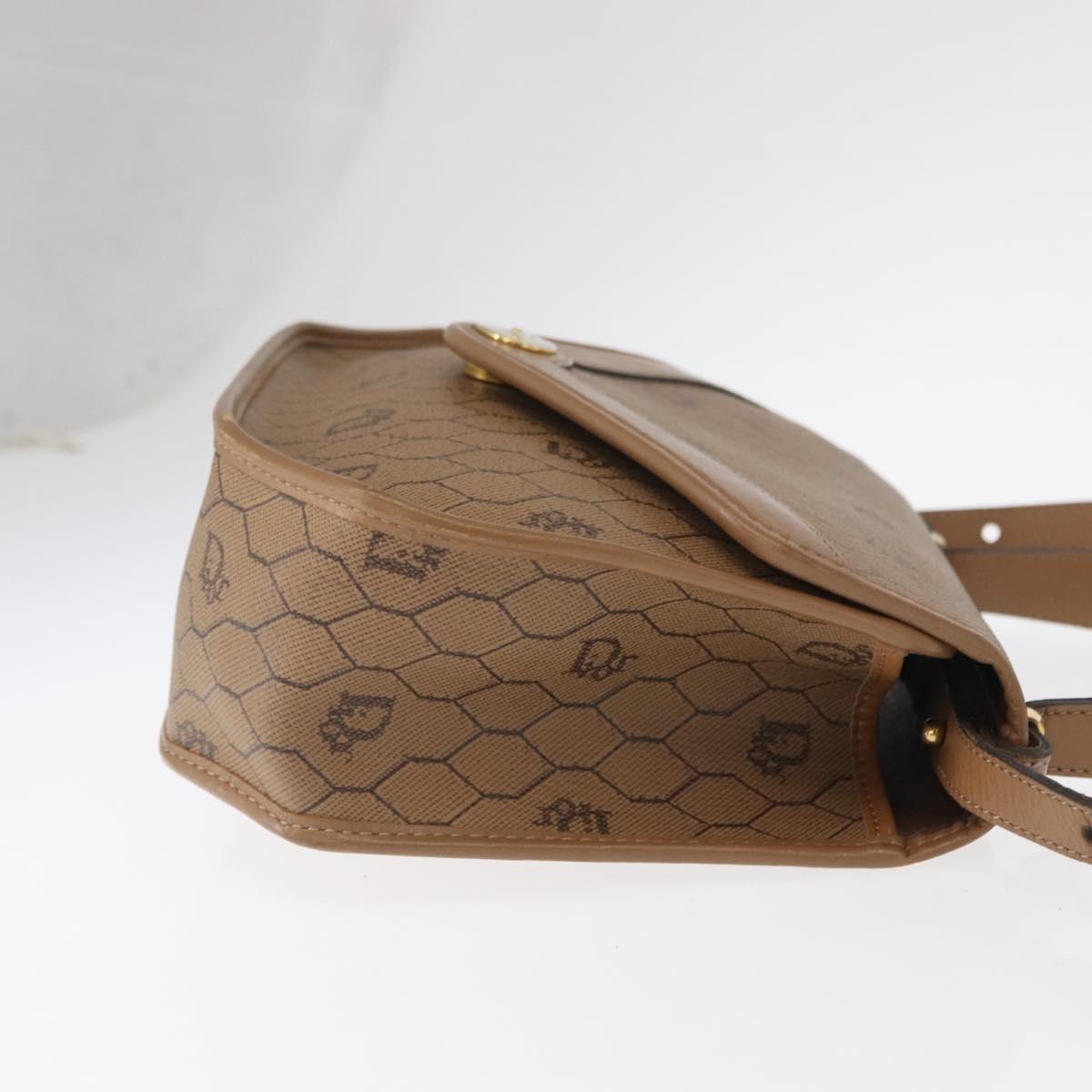 Christian Dior Honeycomb Canvas Hand Bag PVC Leather 2way Beige Gold Auth BA9582