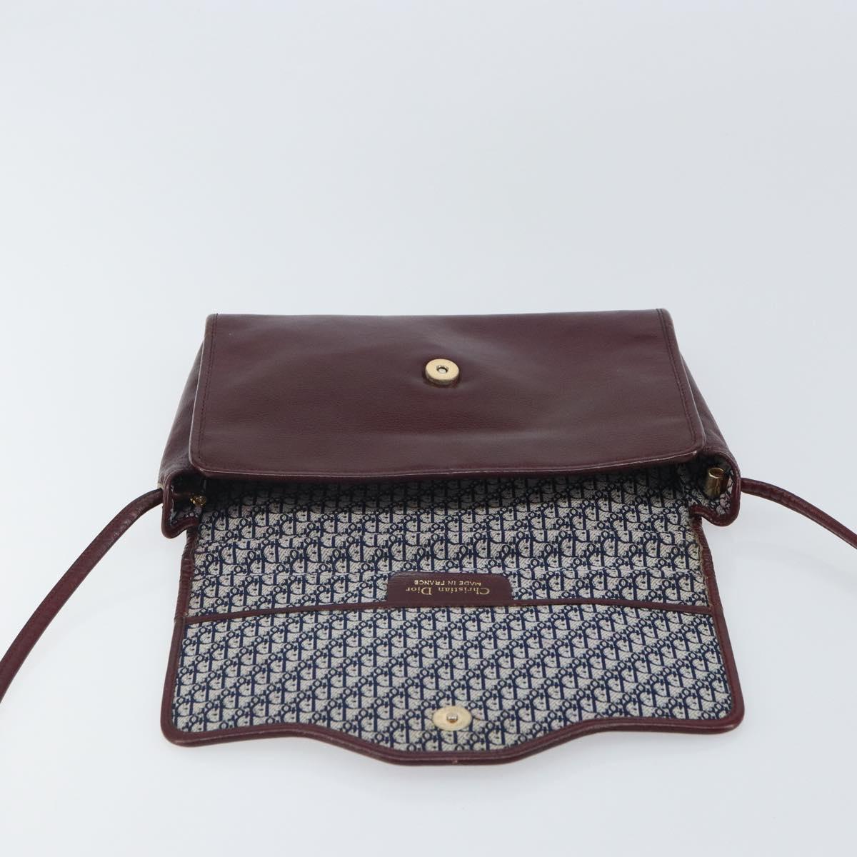 Christian Dior Shoulder Bag Leather Bordeaux Gold Auth BA9586