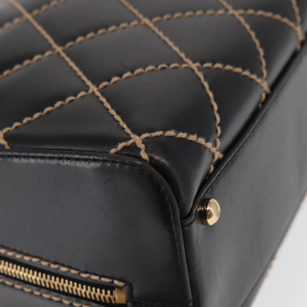 CHANEL Wild Stitch Hand Bag Leather Black Gold CC Auth BA9589