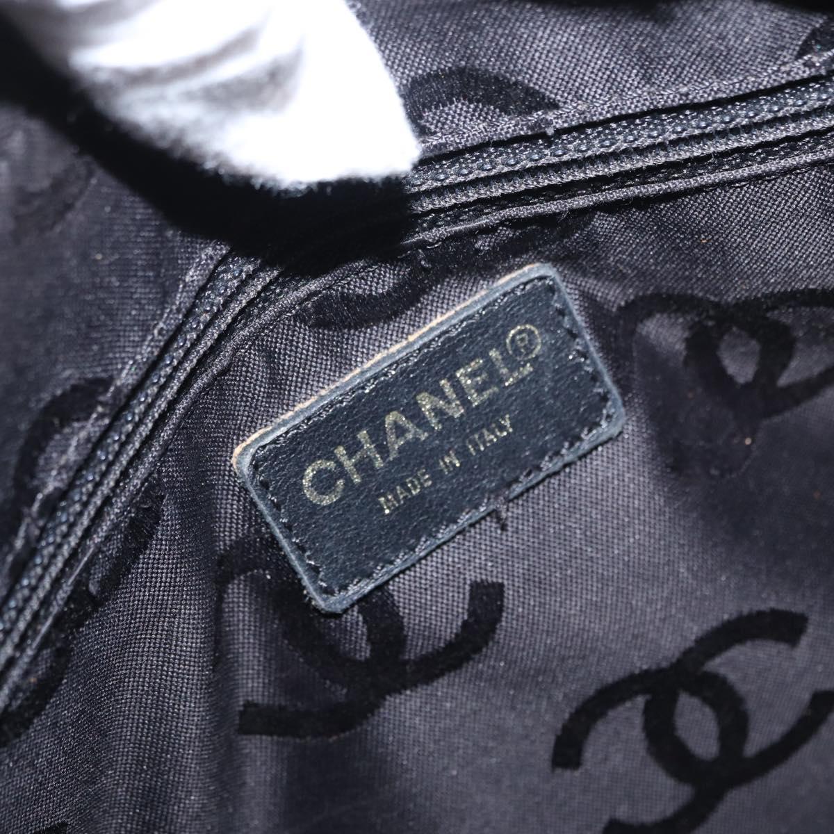 CHANEL Wild Stitch Hand Bag Leather Black Gold CC Auth BA9589