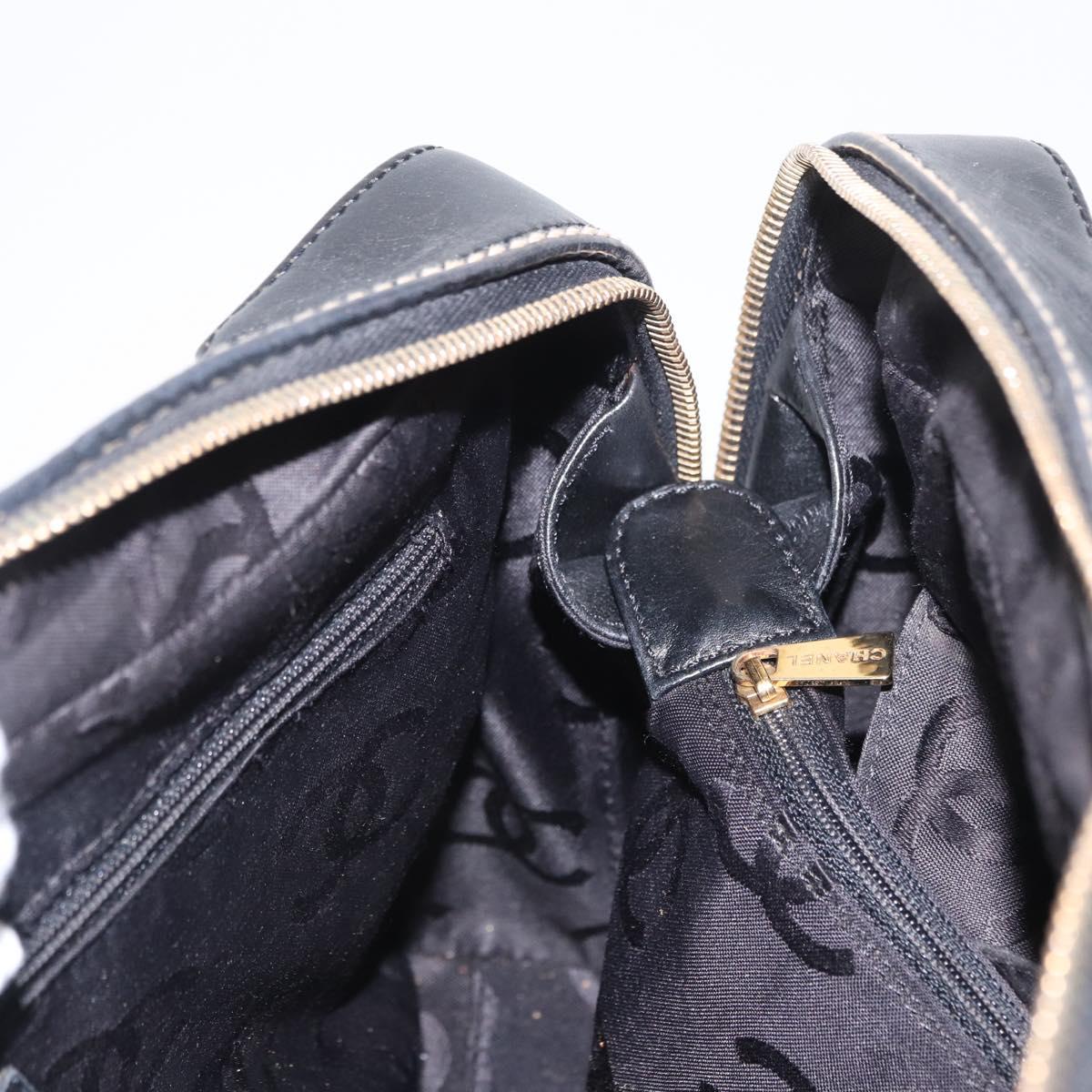 CHANEL Wild Stitch Hand Bag Leather Black Gold CC Auth BA9589