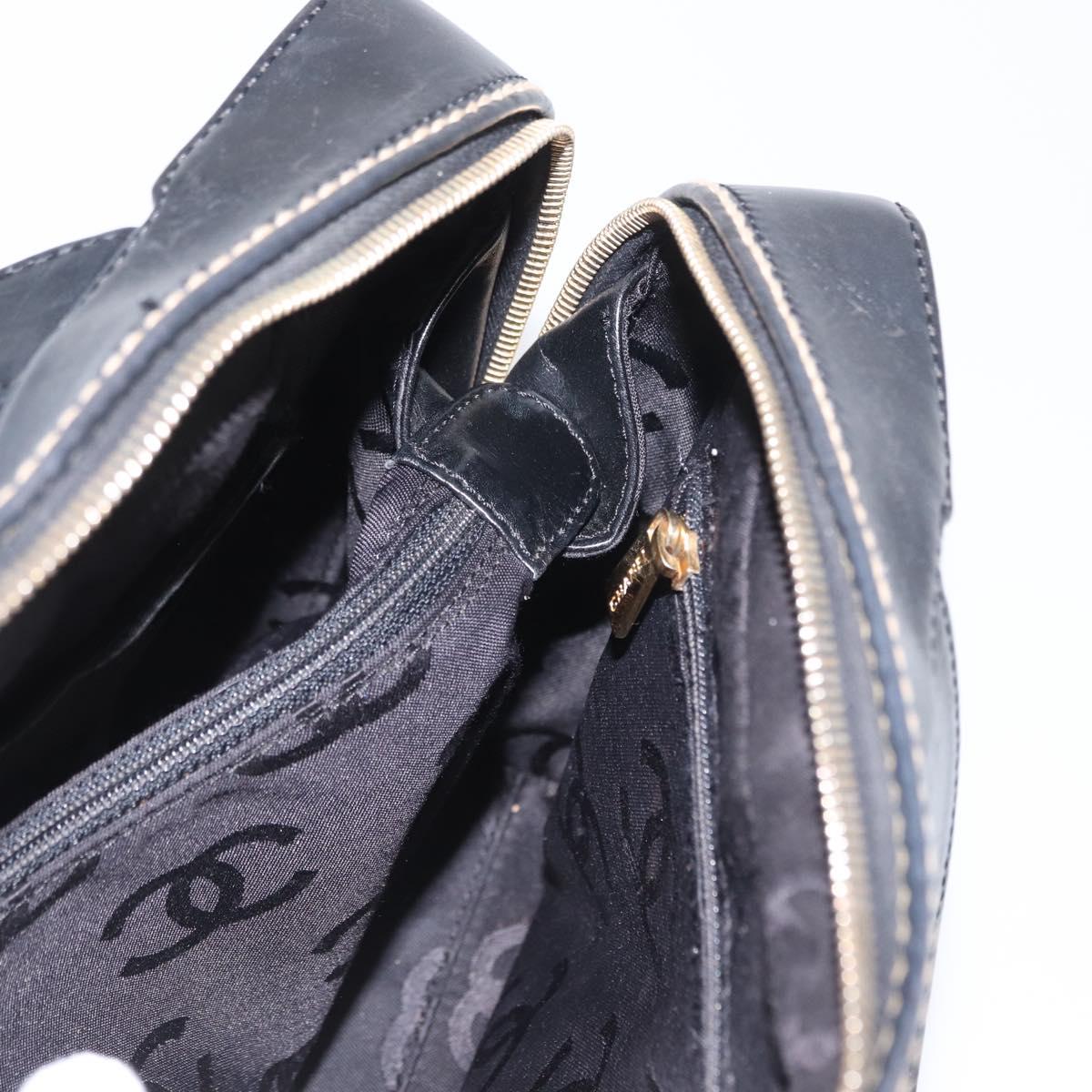 CHANEL Wild Stitch Hand Bag Leather Black Gold CC Auth BA9589
