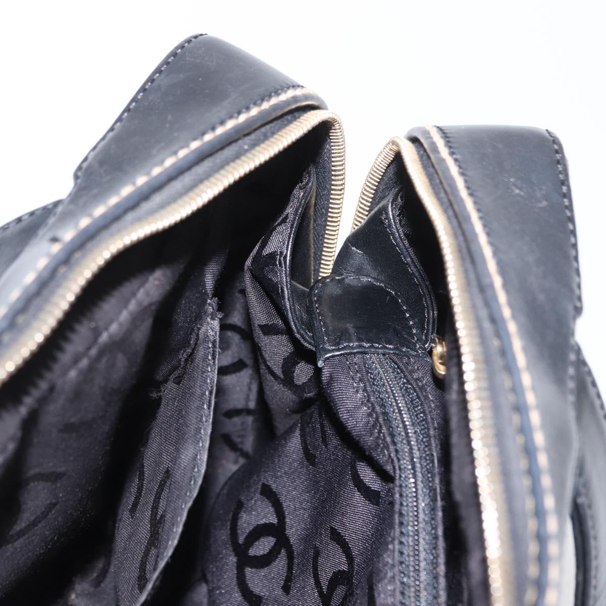 CHANEL Wild Stitch Hand Bag Leather Black Gold CC Auth BA9589
