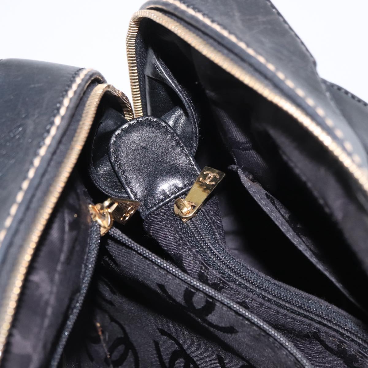 CHANEL Wild Stitch Hand Bag Leather Black Gold CC Auth BA9589