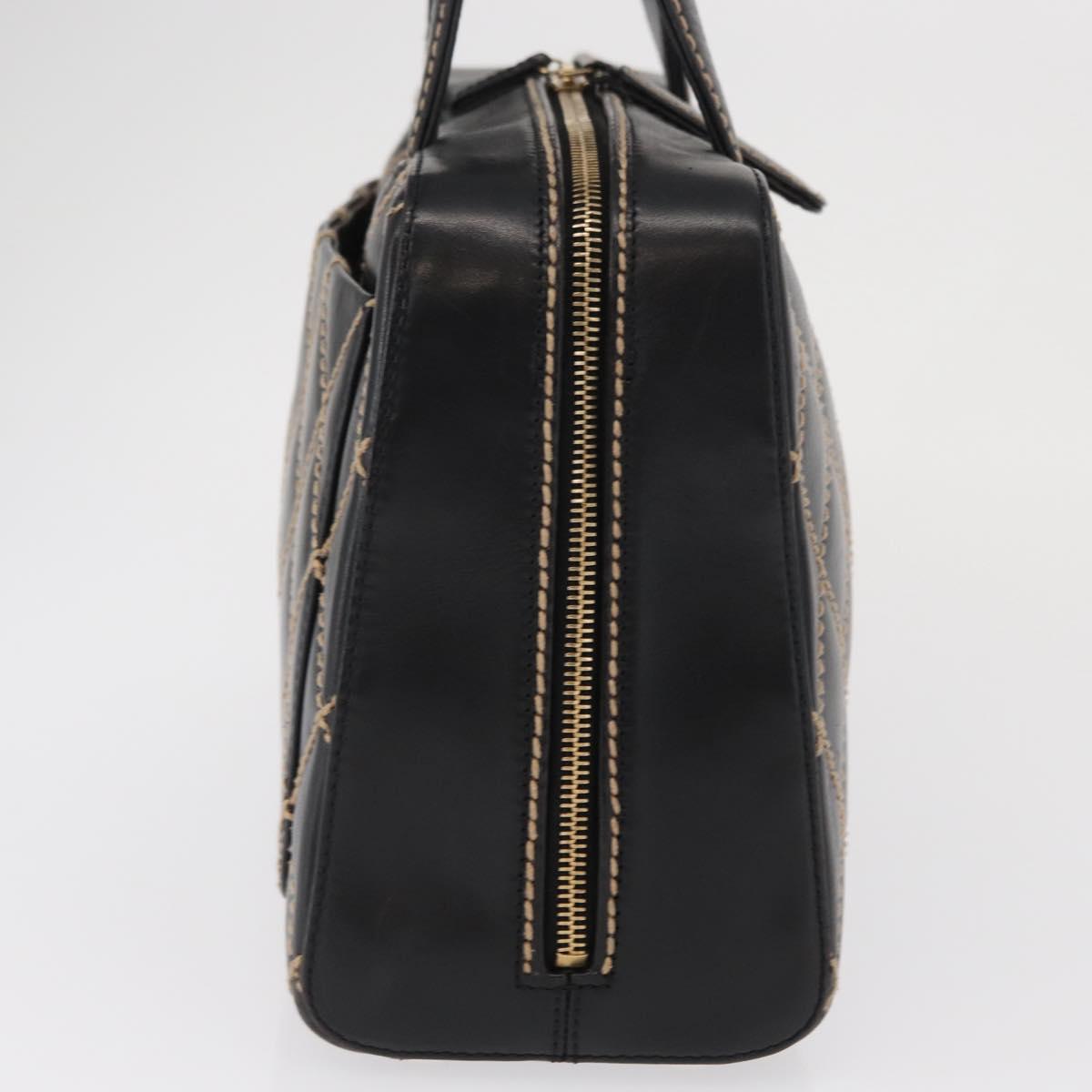 CHANEL Wild Stitch Hand Bag Leather Black Gold CC Auth BA9589