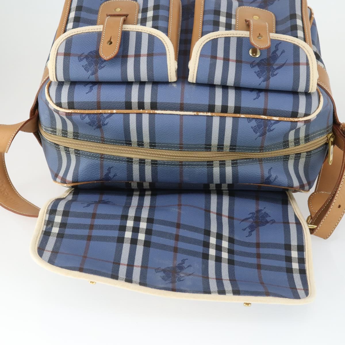 Burberrys Nova Check Shoulder Bag PVC Blue Gold Auth BA9593