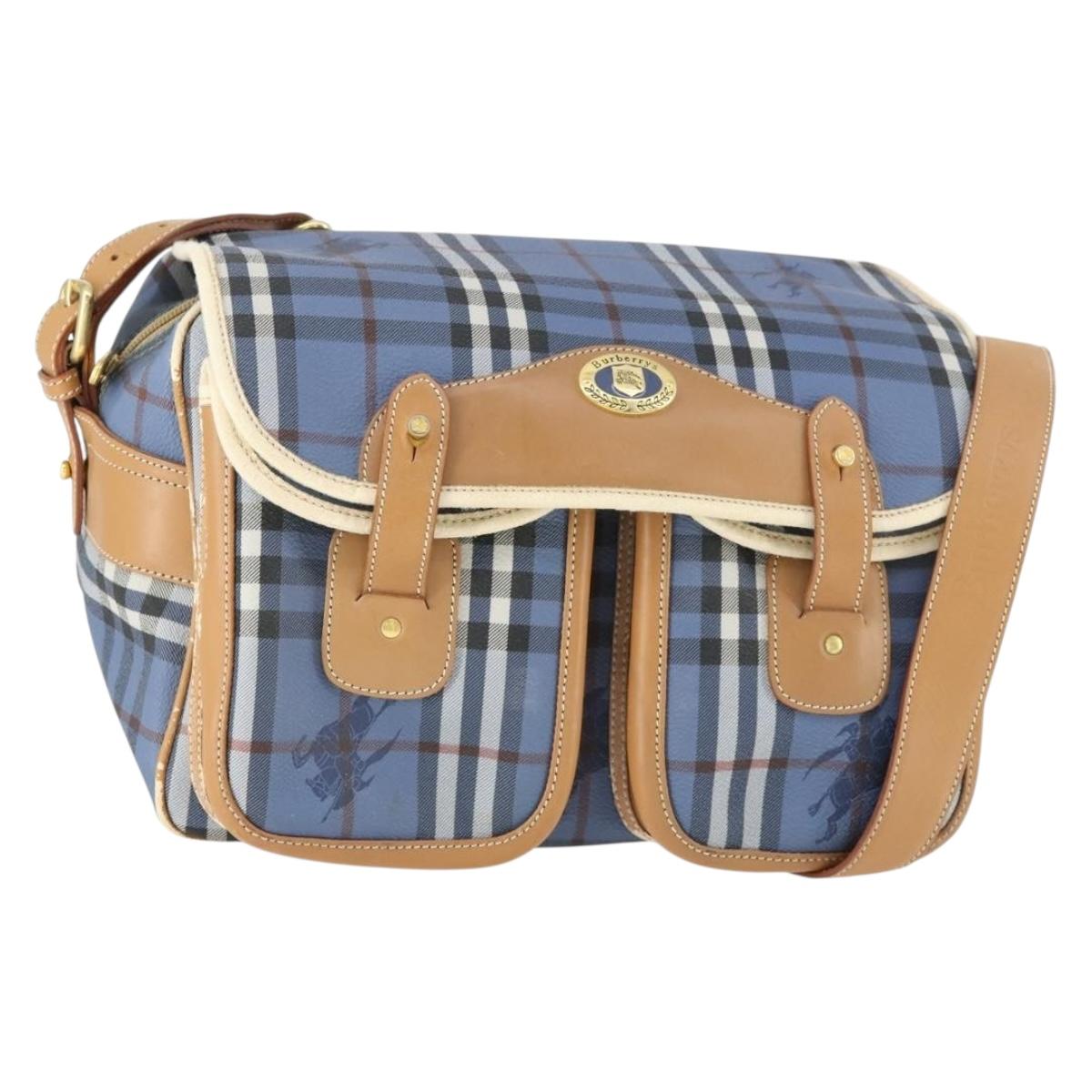 Burberrys Nova Check Shoulder Bag PVC Blue Gold Auth BA9593