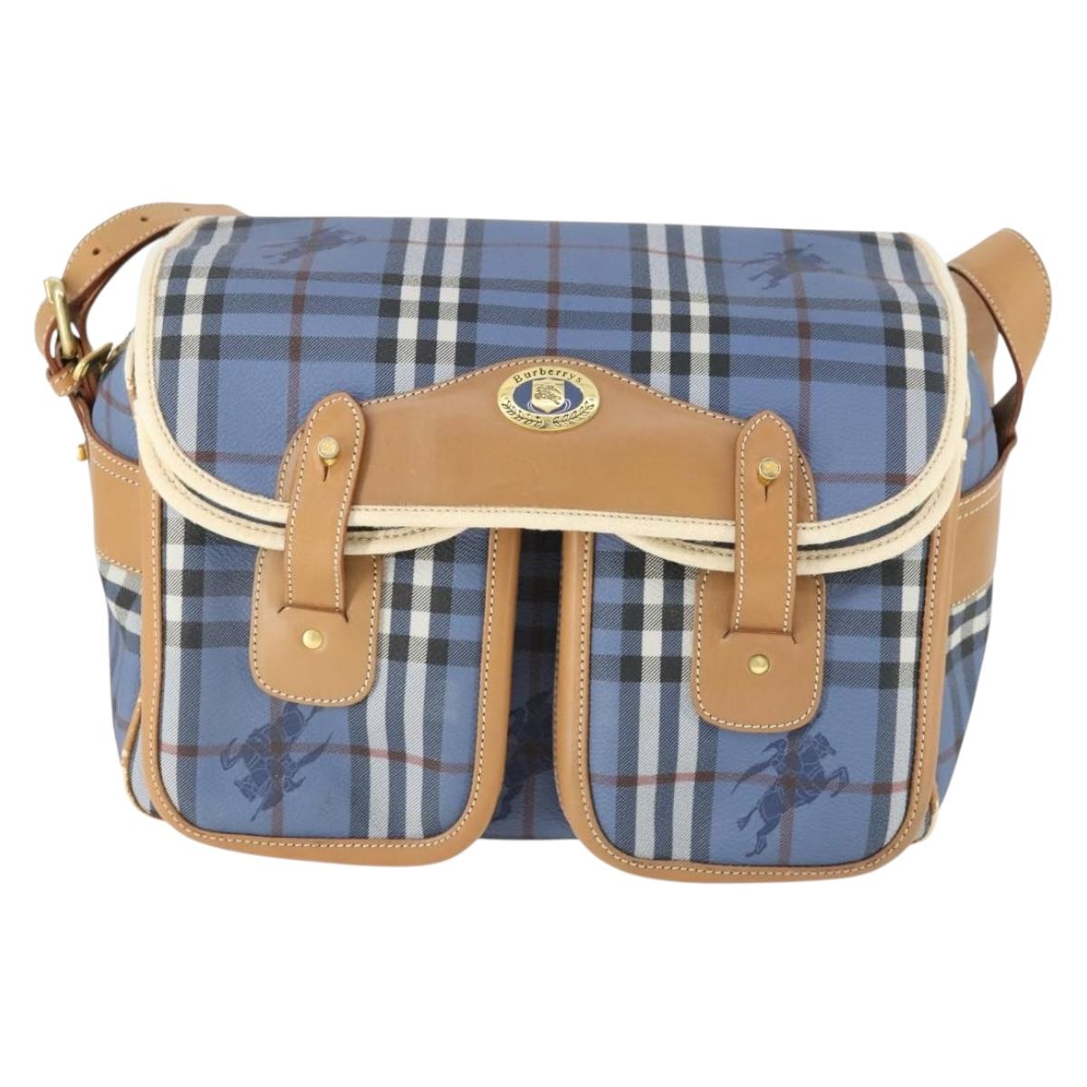 Burberrys Nova Check Shoulder Bag PVC Blue Gold Auth BA9593