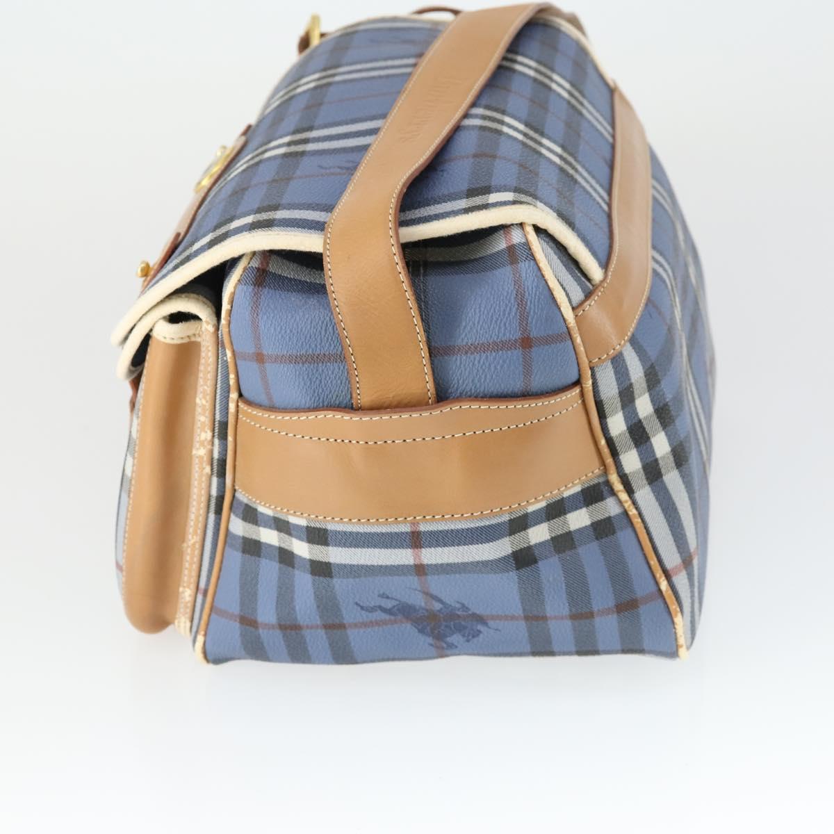 Burberrys Nova Check Shoulder Bag PVC Blue Gold Auth BA9593