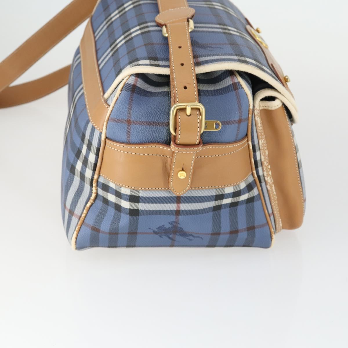 Burberrys Nova Check Shoulder Bag PVC Blue Gold Auth BA9593